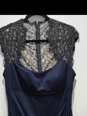 Navy, Lace-Back, Xscape,Evening Gown.